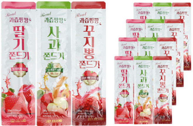 과즙팡팡 쫀드기 딸기5p + 사과 5p + 꾸지뽕 5p, 1세트, 35g
