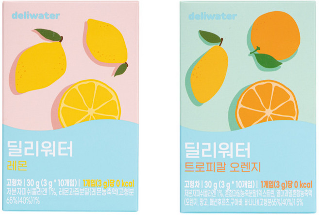 딜리워터 레몬 + 트로피칼 오렌지, 3g, 10개입, 2박스