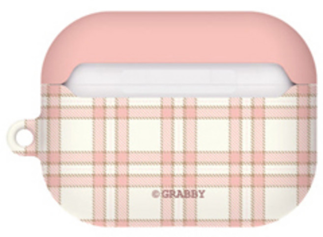 에어팟 프로 크림 체크 패턴 무광 하드 케이스, 핑크, 1개