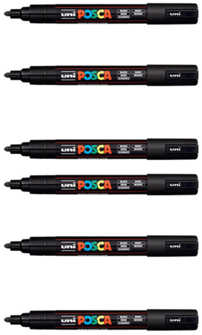 포스카 컬러마커 PC-5M BLACK, 6개, 1색