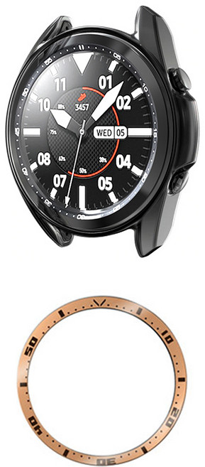DC NET WORK Galaxy Watch 3 TPU 金屬感保護殼 41mm + 鋁製錶圈環 隨機出貨組合, 黑色(保護殼)