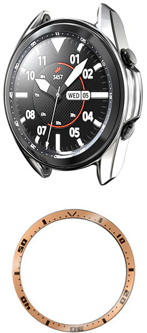 DC NET WORK Galaxy Watch 3 TPU 金屬感保護殼 41mm + 鋁製錶圈環 隨機出貨組合, 銀色(保護殼)