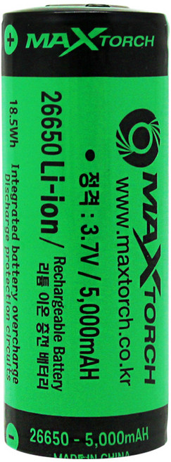 맥스토치 리튬이온 충전배터리 MTBT 26650-5000mAH, 1개입, 1개