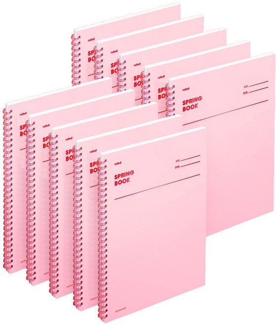 모트모트 두꺼운 스프링 룰드 유선노트, 로즈쿼츠, 10개