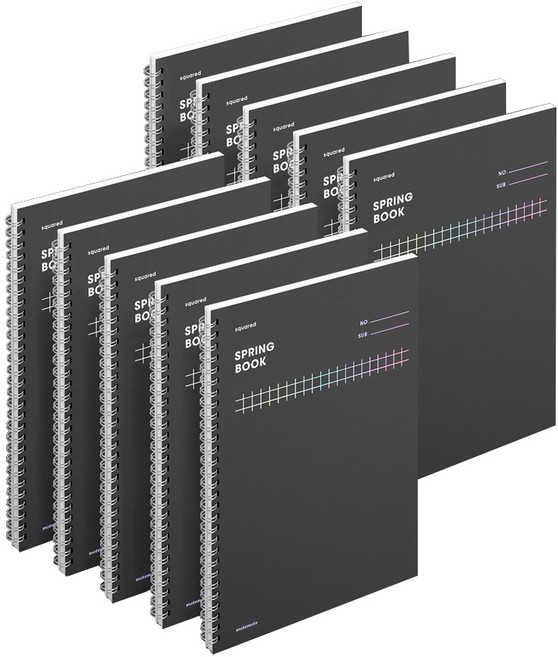 모트모트 두꺼운 스프링 노트 유선 스퀘어드, 다크호스, 10개