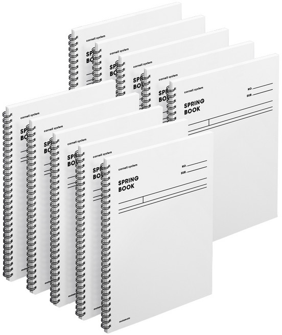 모트모트 두꺼운 스프링 노트 유선 코넬, 화이트, 10개