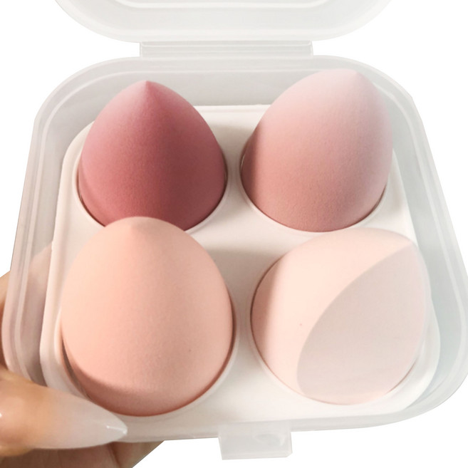 케이뷰티시티 물방울 똥퍼프 4p + 보관 케이스 세트, 딸기우유, 1세트