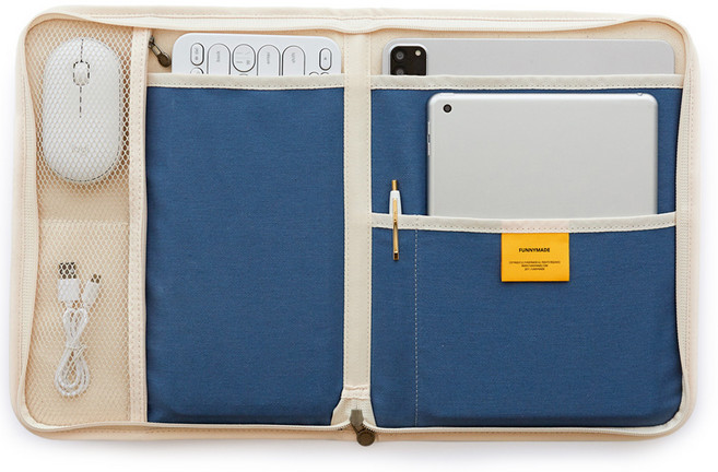 퍼니메이드 캔버스 태블릿 아이패드 키보드 앤 마우스 수납 파우치, 클리어 블루, 1개