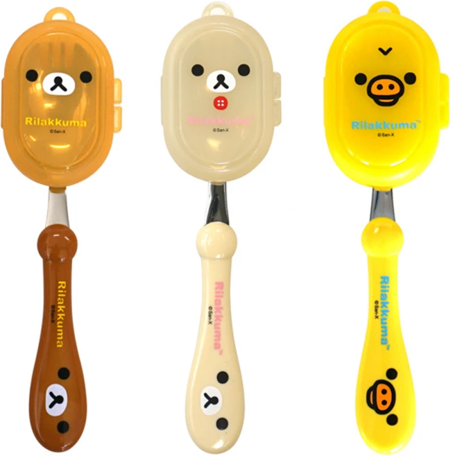 엠제이씨 리락쿠마 편한 스푼, 브라운 + 핑크 + 옐로우, 스푼 3종, 1세트 - 쿠팡