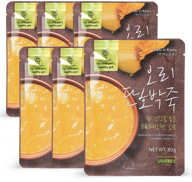 원더푸드 강아지 건강죽, 오리 단호박죽, 80g, 6개