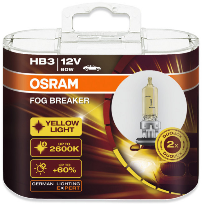 OSRAM 歐司朗 Fog Breaker 鹵素燈 HB3, 2個, 9005, 黃色
