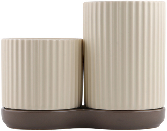 소소모소 카빙 수저통 중 + 대 + 받침 세트, 바닐라, 1세트