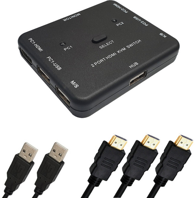 랜스타 HDMI KVM스위치 PC 키보드 마우스 공유 스위치 모니터 공유 케이블세트, LS-HD2KVM, 1개