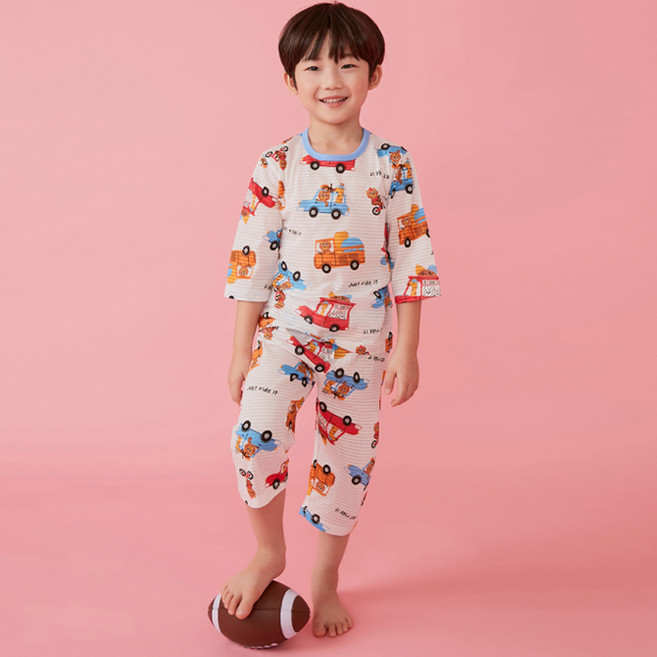 올로미미 남아용 드라이브 오가닉 7부 자카드 실내복 세트