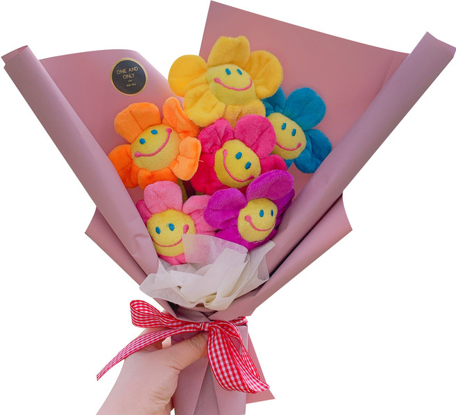 펄박스 스마일 인형 6송이 꽃다발 32cm, 혼합색상, 1개