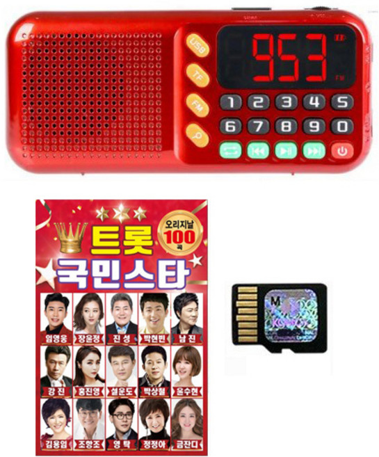 효도라디오 + 트롯 국민스타 100곡 SD카드 합본 세트, 1 SD CARD