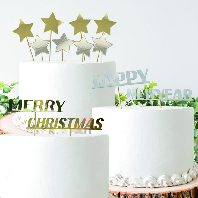 크리스마스 케이크 토퍼 풀 세트, merry christmas x happy new year x star, 1개