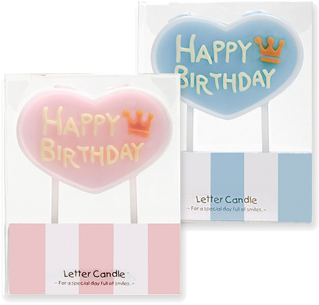 타이니덕 프리미엄 하트 메세지 생일초 2종 세트, 핑크, 블루, 1세트