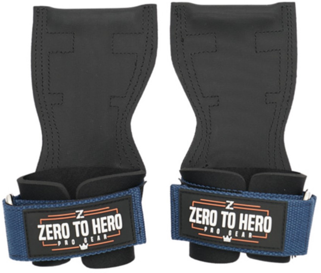 제로투히어로 리프팅 프로 그립 일체형 헬스 스트랩, 1세트, BLUE