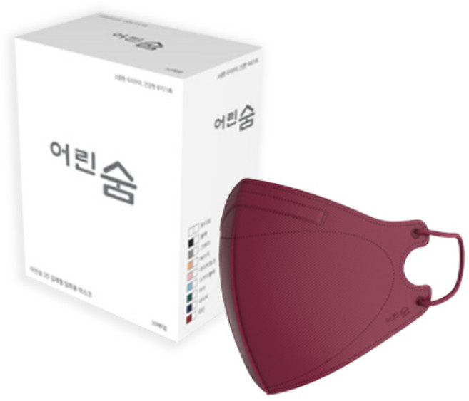 어린숨엣지 새부리형 컬러 일회용 마스크 대형 성인용, 30개입, 1개, 와인