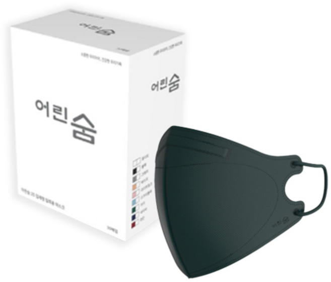 어린숨엣지 새부리형 컬러 일회용 마스크 대형 성인용, 30개입, 1개, 카키