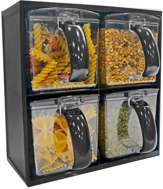 니드코 프리첸 모던 양념통 2단 4p 블랙, 1개, 단품