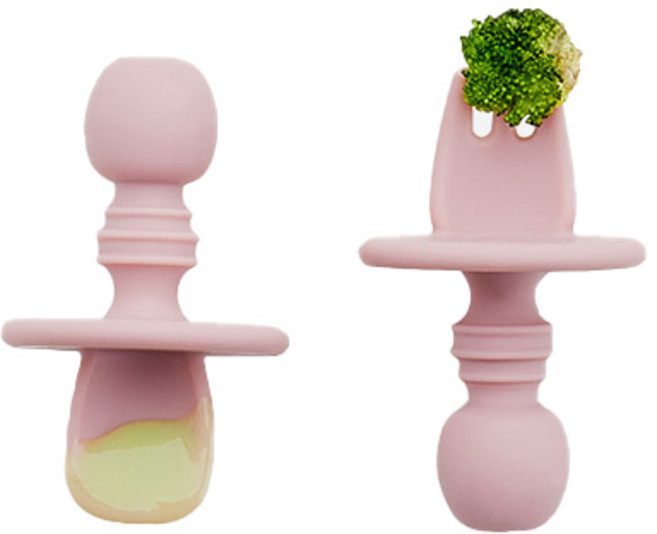 코아코아 셀프 피딩 이유식 스푼 + 포크 세트, 더스티핑크, 1세트