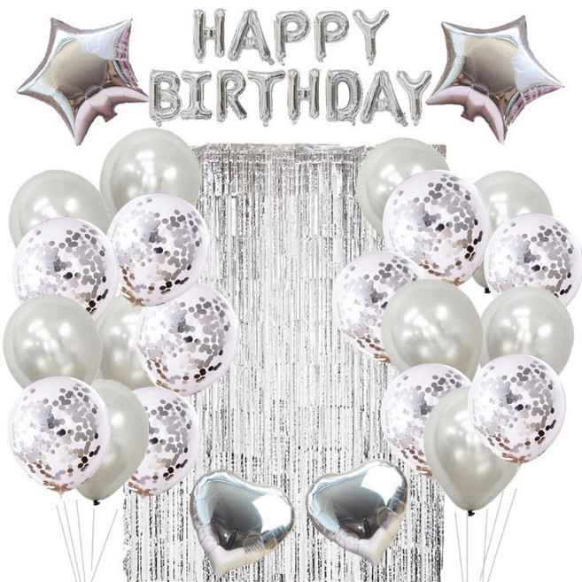 생일파티 풍선 세트, 실버, 1세트