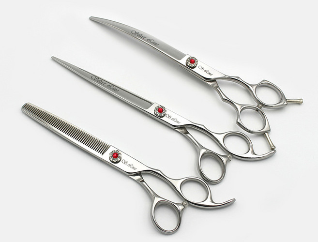 실버라인 국민 민가위 + 커브가위 + 숱가위 세트 19cm, 레드, 1세트