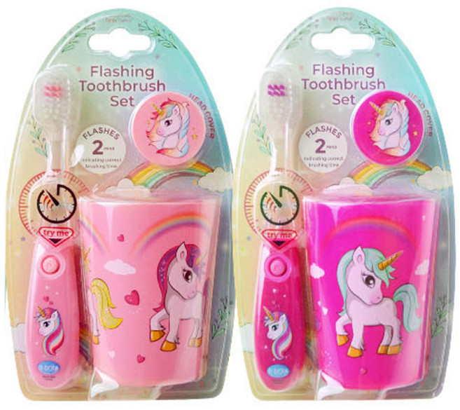 비브라이트 LED 타이머 칫솔 양치컵홀더 3종 세트 퍼플유니콘 + 핑크유니콘, 2세트