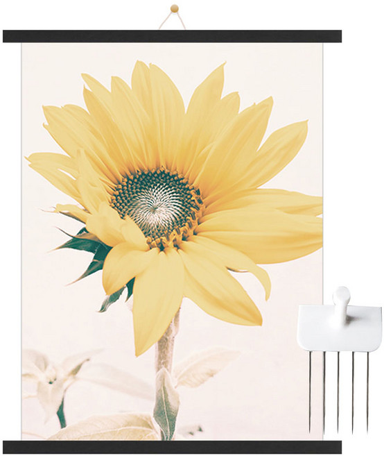 Mabel In Home 木製掛軸 + 向日葵B海報 + 無痕釘組合, 黑色, 1個