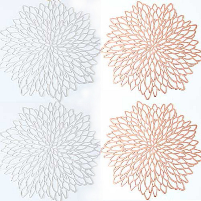 히비스커스 테이블매트 2종 x 2p 세트, 로즈골드 + 실버, 40 x 40cm, 1개