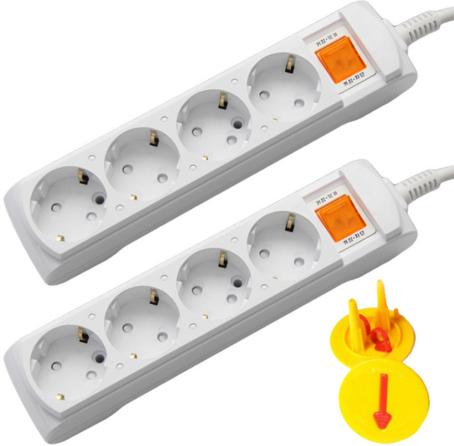 거성산업 통합절전형 4구 멀티탭 2호 + 통합절전형 4구 멀티탭 6호 6m 250V 16A + 안전캡 랜덤발송 2p, 1세트, 1.5m