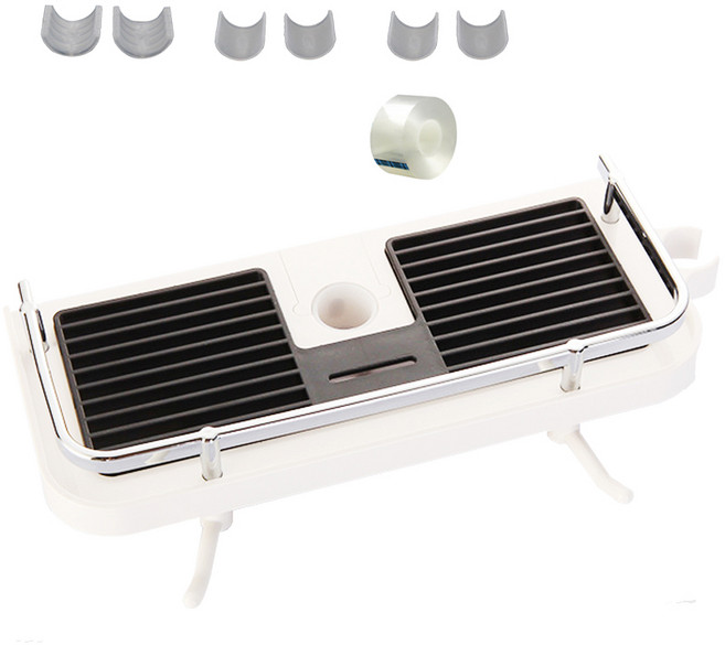 물빠짐 샤워봉 거치 선반 + 보조캡 3종 + 방수테이프 세트, 화이트, 1세트