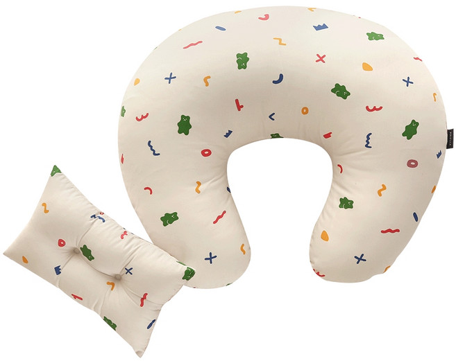 쿠마 순면 신생아 수유쿠션 + 베개 세트 솜포함, 멀티