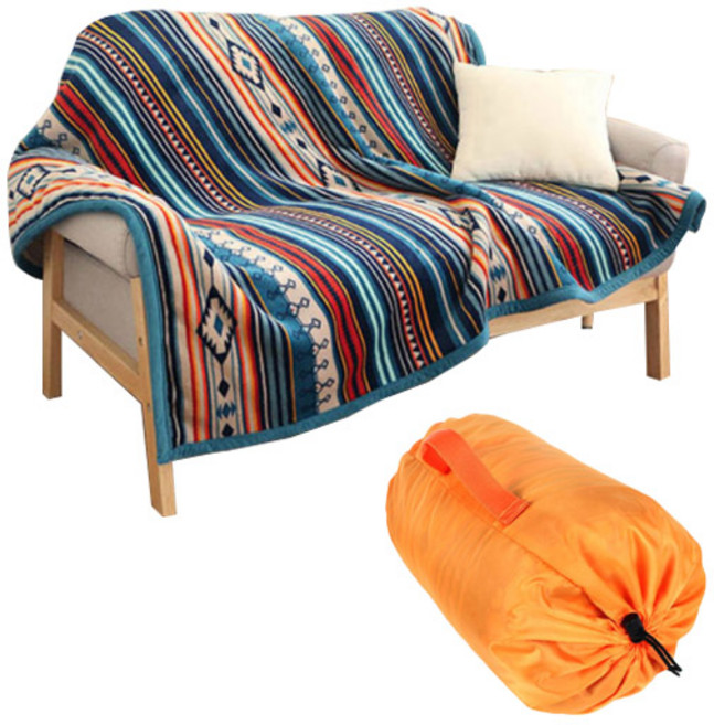 플란넬 담요 대형 160 x 200 cm + 전용 파우치 세트, 블루스프라이트(담요), 랜덤발송(파우치), 1세트