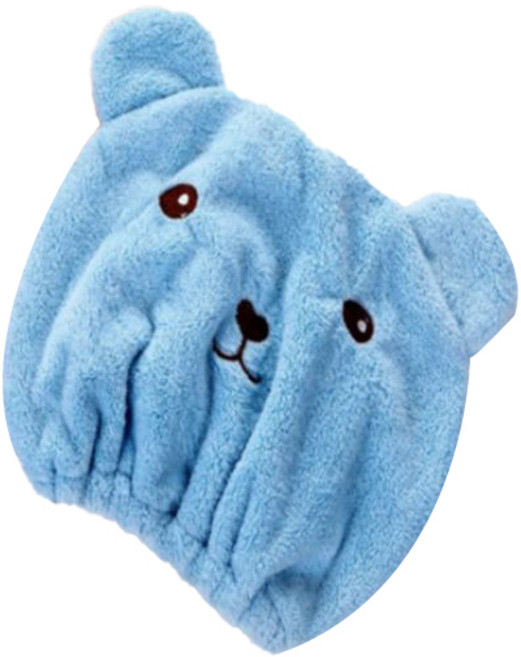 극세사 곰돌이 드라이 헤어 세안모자 22 × 20 cm, Blue, 1개