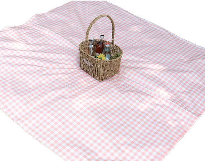 더해피 핸드메이드 양면 방수 피크닉 매트 + 가방 세트, 체크 피치