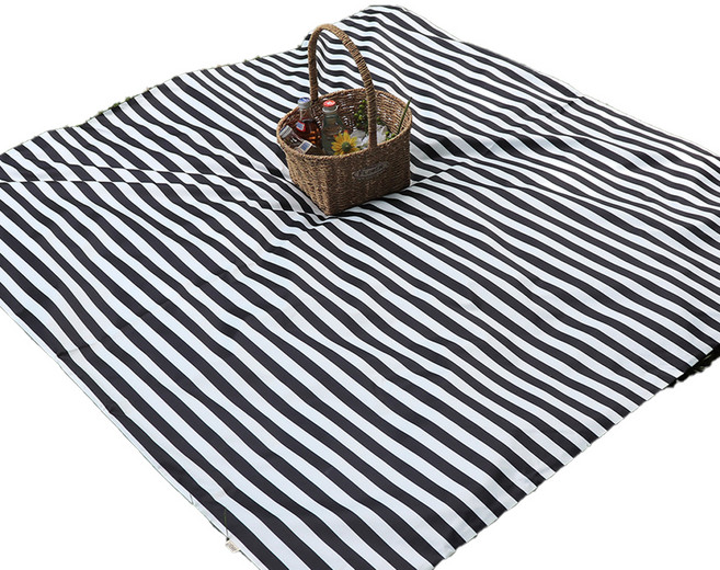더해피 핸드메이드 양면 방수 피크닉 매트 + 가방 세트, 스트라이프 블랙