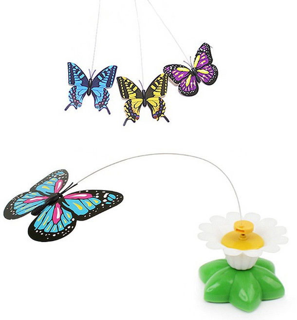 멍멍군나비양 고양이 자동 팔랑나비 장난감 본체 + 리필 나비 랜덤발송 3p, 혼합색상, 1세트