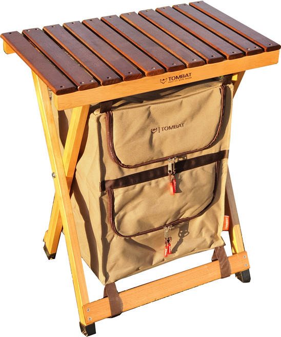 톰벳 우드 쉘프 컨테이너 캠핑 테이블, 브라운(상판), 내츄럴(지지대)