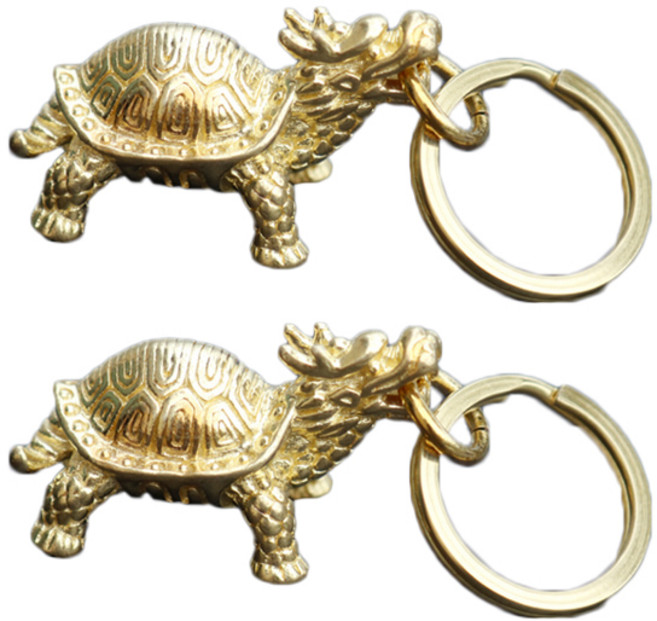 쿠칭아일랜드 용귀거북이 장식품 겸 키링, 2개, 골드