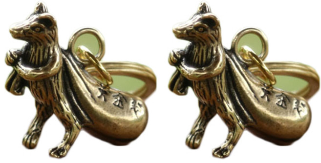 쿠칭아일랜드 재물복 엽전쥐 열쇠고리, 2개, 황동