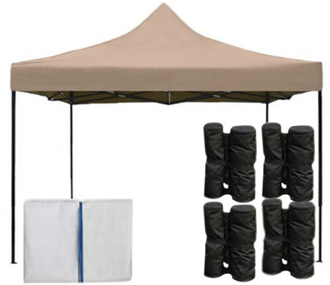 런웨이브 벨크로타입 캐노피 천막 지붕 2 x 2 m + 프레임 + 모기장 + 모래주머니 4p E형 유어팩, 베이지, 1세트