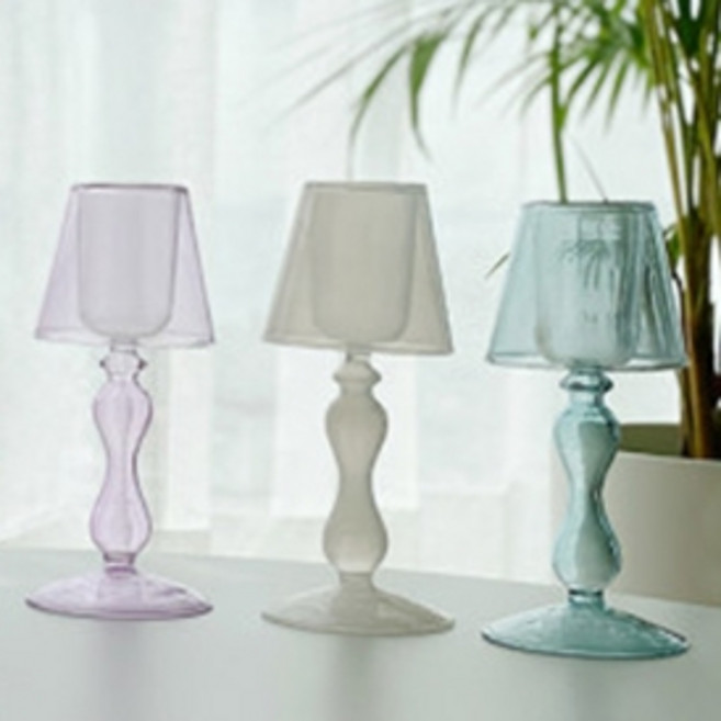 아보드 빈티지 글래스 유리 컬러 촛대, 화이트