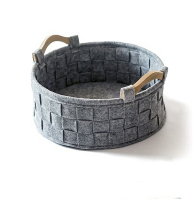모모 원형 니트 소품 바구니 대, 그레이, 1개