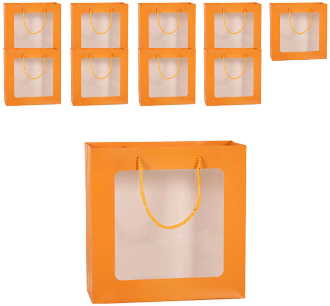 에스피글로벌 투명창 정사각 컬러 쇼핑백 10p, 오렌지