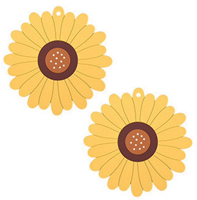 더플로우컴퍼니 PVC 다용도 해바라기 단열 플레이트 냄비 받침대, 옐로우, 2개