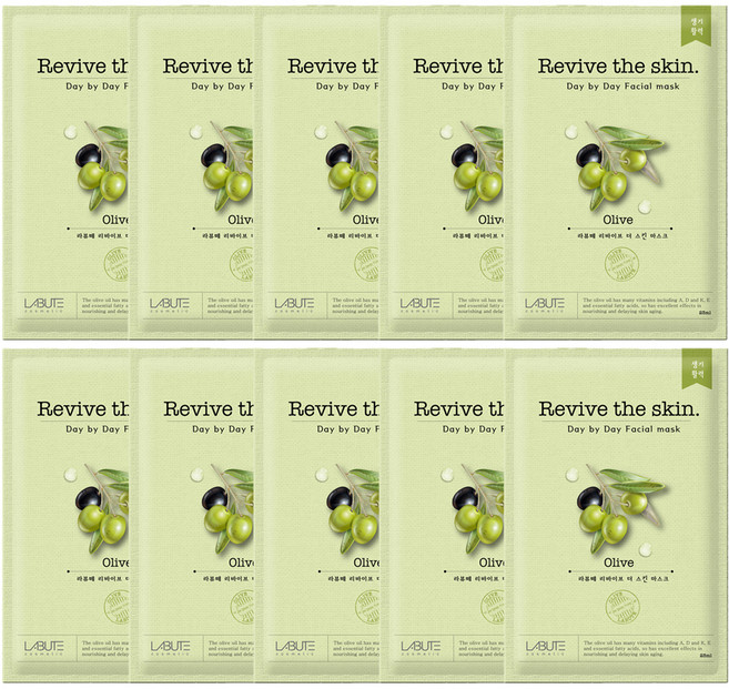 라뷰떼 리바이브 더 스킨 마스크팩 올리브, 10개입, 1개