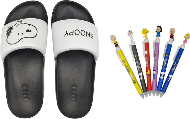 피너츠 스누피 캐릭터 슬리퍼 260mm + 마스코트 볼펜 0.5mm 세트, 블랙(슬리퍼), 랜덤발송(볼펜), 1세트